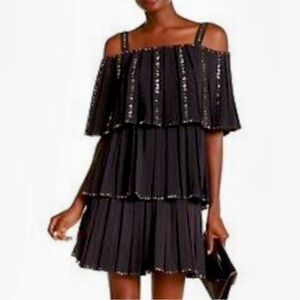 Ted Baker Black Layered Dress with Sequin Accents Sz US 6 Or Ted Sz 2